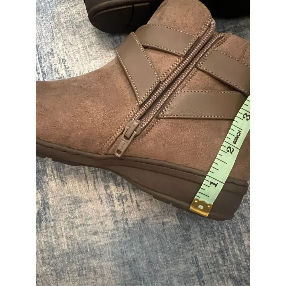 Comfortview Brown Faux Suede Leather Bronte Side Zip Ankle Booties Size 7 Wide